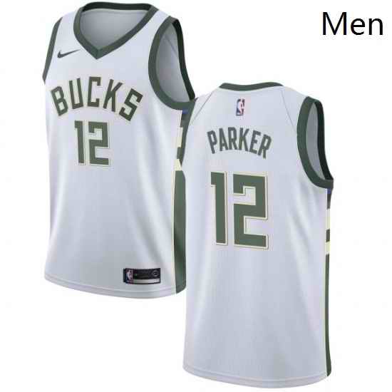 Mens Nike Milwaukee Bucks 12 Jabari Parker Swingman White Home NBA Jersey Association Edition